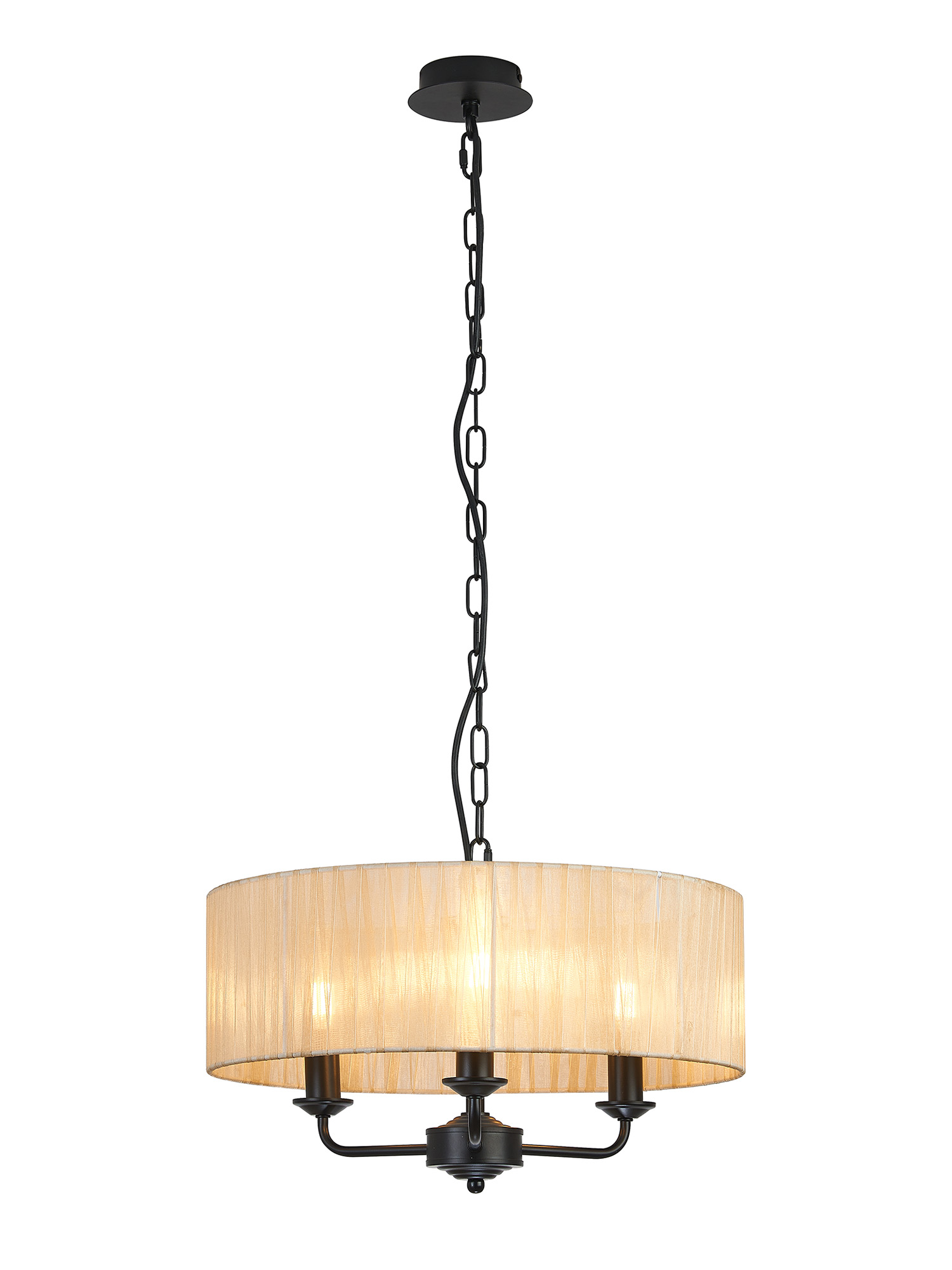 DK1029  Banyan 45cm 3 Light Pendant Matt Black, Soft Bronze